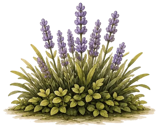 Illustratie van vaste beplanting met lavendel