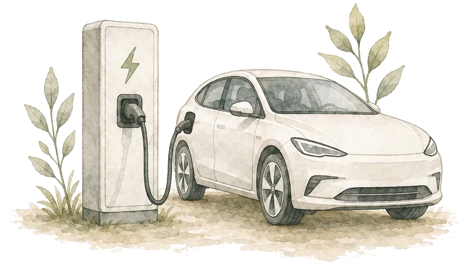 Illustratie van een laadpaal met een elektrische auto
